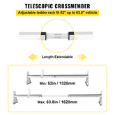 Van Roof Ladder Rack, 2 Bars, 331 LBS Capacity, 52"-63.8" Adjustable Steel Roof Rack Cross Bar with Ladder Stoppers, Fit Vans with Rain Gutters, for Kayak Canoe Lumber Pipe Cargo,, White